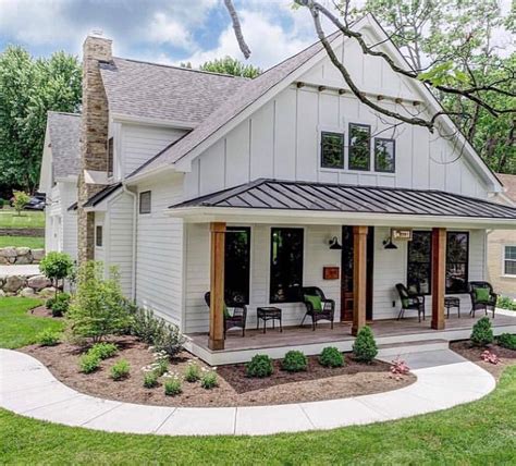 wooden house with porch siding metal roof|one story metal roof exterior.